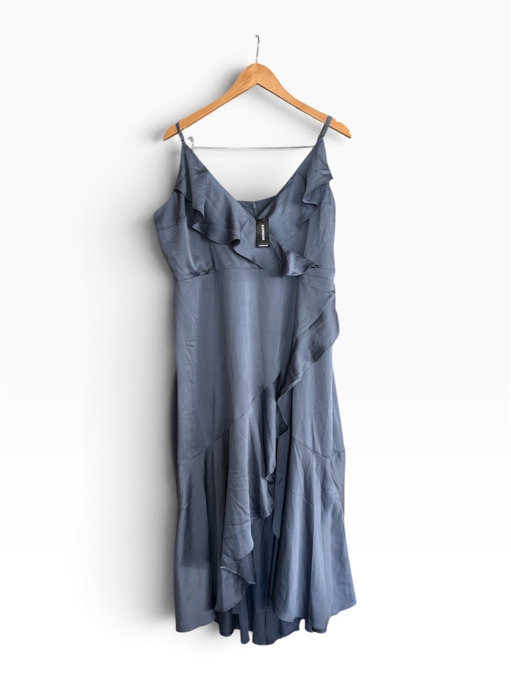 Express Folkstone Gray Satin Ruffle Hi-Low Maxi Dress XL